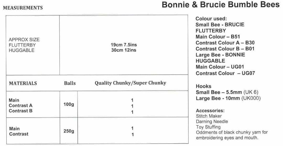 James C. Brett Flutterby Chunky Crochet Bonnie & Brucie Bumble Bees Pattern JB936