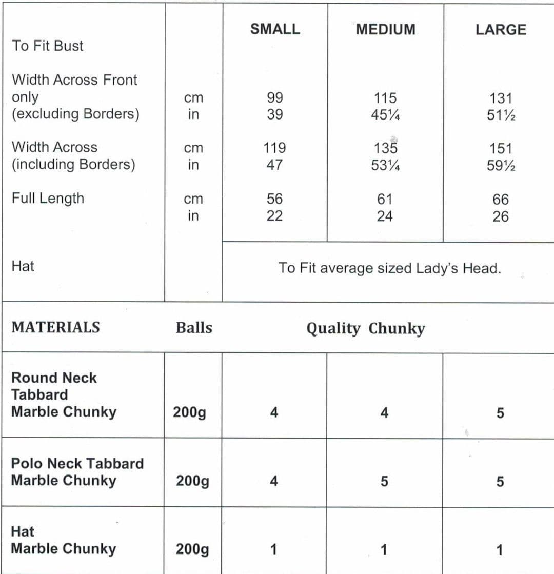 James C. Brett Marble Chunky Tabard & Hat Pattern JB555