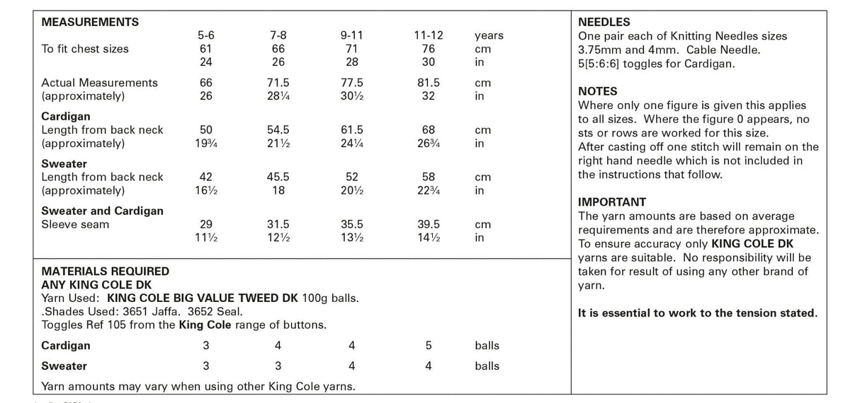 King Cole Big Value Tweed DK Cardigan & Jumper Pattern 5850