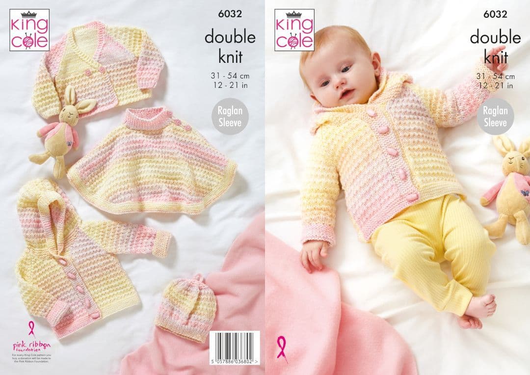 King Cole Cutie Pie DK Cardigan, Cape, Jacket & Hat Pattern 6032