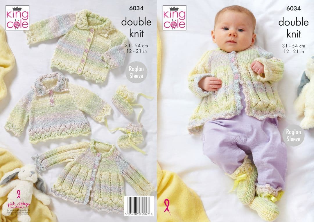 King Cole Cutie Pie DK Cardigan, Overtop, Matinee Jacket & Booties Pattern 6034