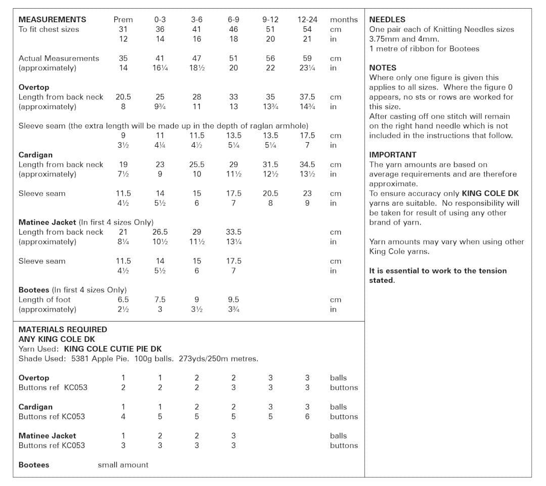 King Cole Cutie Pie DK Cardigan, Overtop, Matinee Jacket & Booties Pattern 6034