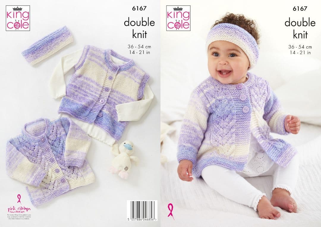 King Cole Cutie Pie DK Coat, Cardigan, Gilet & Headband Pattern 6167