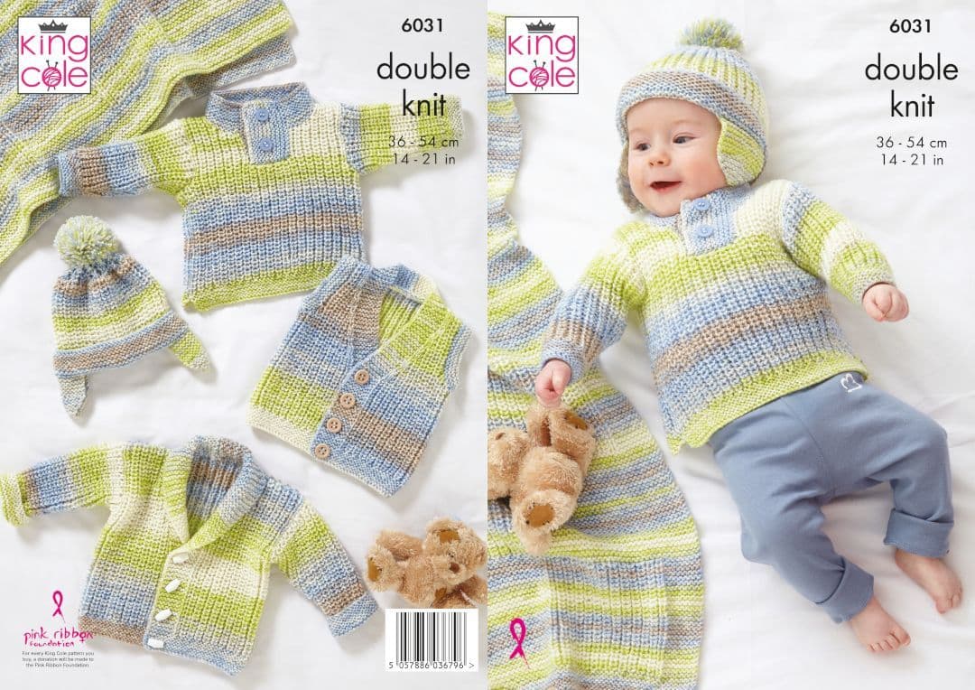 King Cole Cutie Pie DK Jacket, Gilet, Sweater, Hat & Blanket Pattern 6031