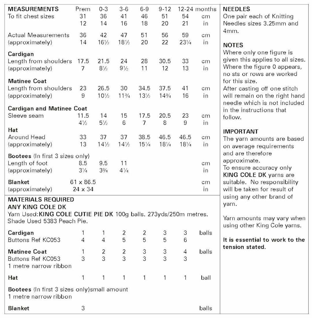 King Cole Cutie Pie DK Maintee Coat, Cardigan, Hat, Blanket & Booties Pattern 6029