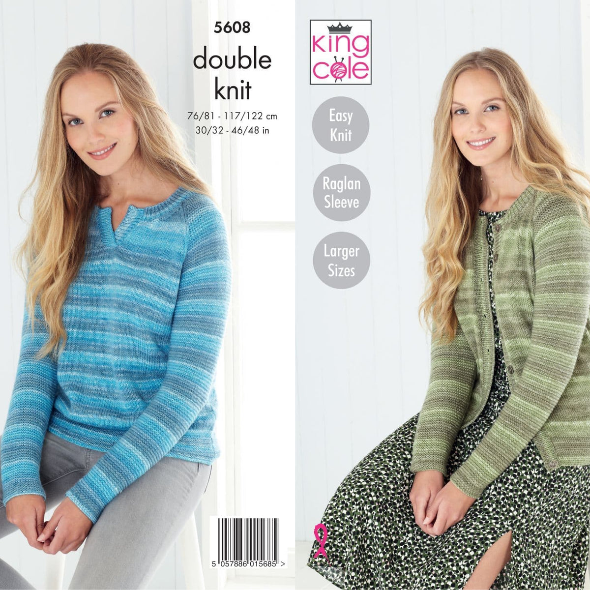 King Cole Cartamodello 5998 Per Maglione E Cardigan Donna, Doppia Maglia DK, Con Maniche Raglan. Taglie Da 81 A 127 Cm. Istruzioni In Inglese Per Creare Capi Unici Con Filato Homespun Prism DK. - 3