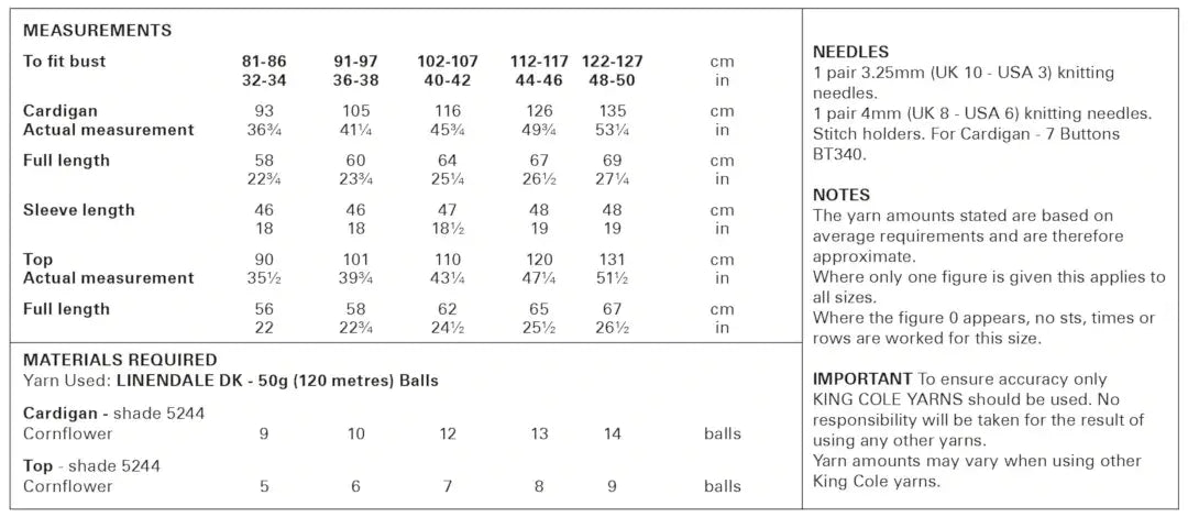 King Cole Linendale DK Vest Top & Cardigan Pattern 5988