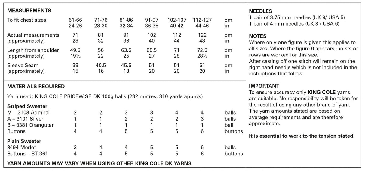 King Cole Pricewise DK Jumper Pattern 5939