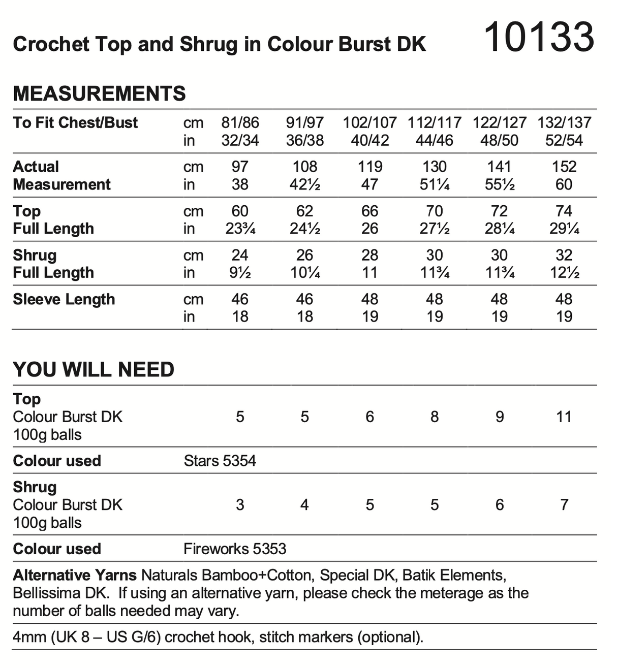 Stylecraft Colour Burst DK Top & Shrug Pattern 10133