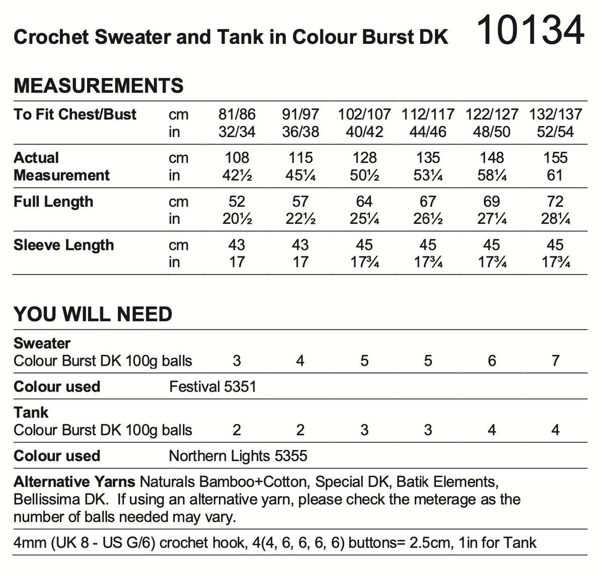 Stylecraft Colour Burst DK Sweater & Tank Top Pattern 10134