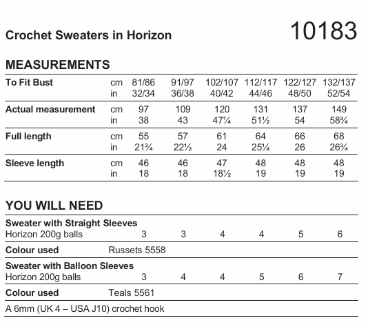 Stylecraft Horizon Chunky Crochet Sweaters Pattern 10183