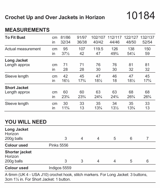 Stylecraft Horizon Chunky Crochet Up and Over Jackets Pattern 10184