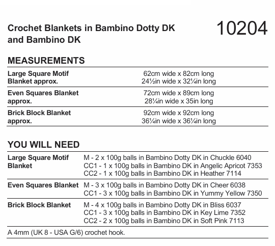 Stylecraft Bambino Dotty DK Crochet Blankets Pattern 10204