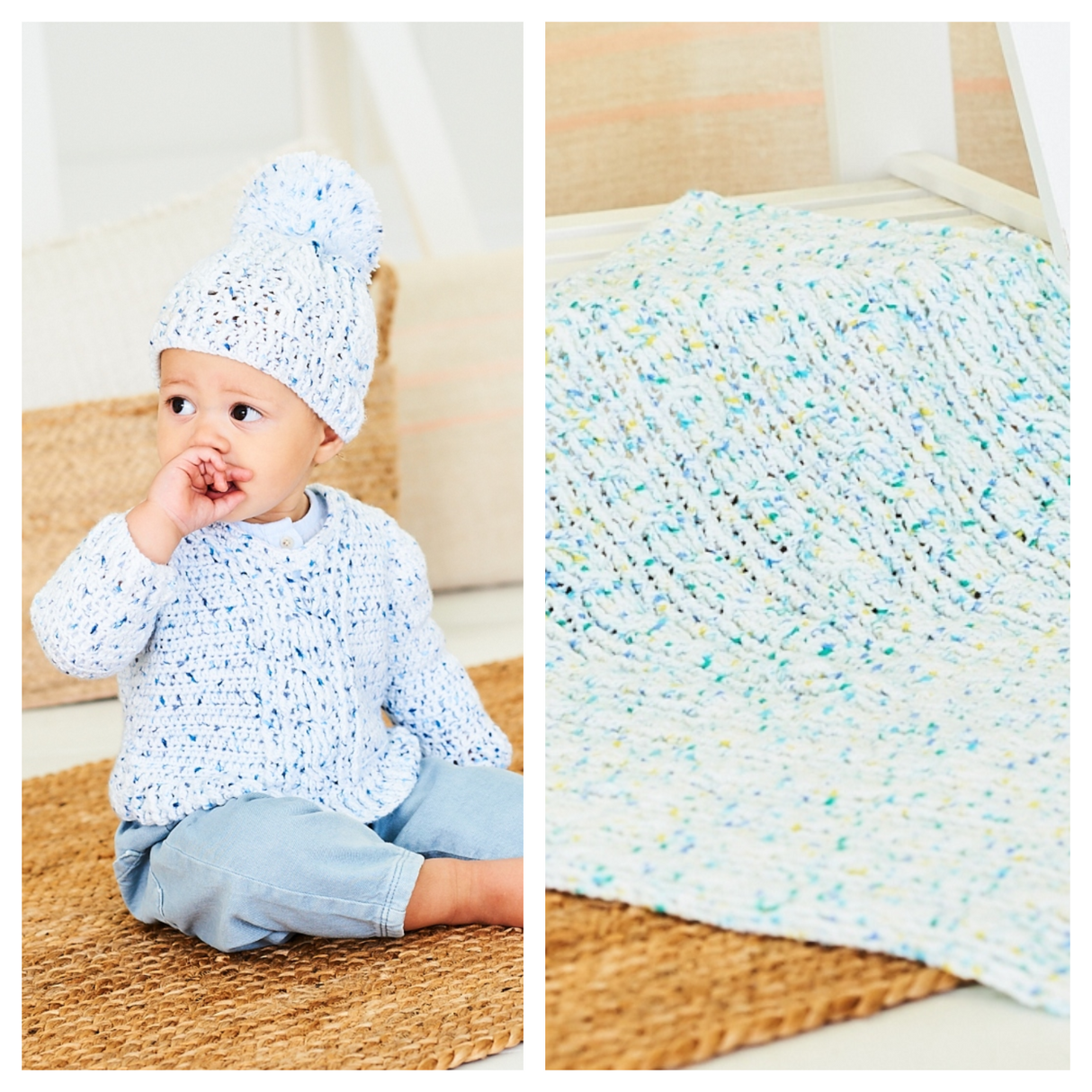 Stylecraft Bambino Dotty DK Crochet Sweater, Hat and Blanket Pattern 10205