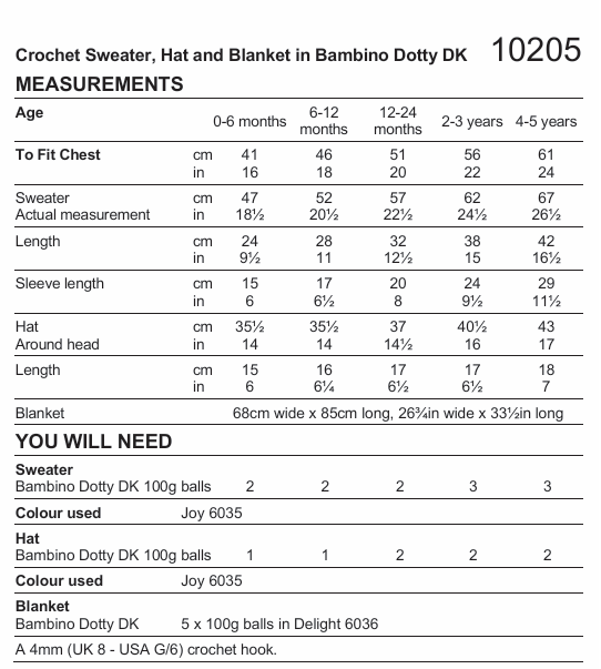 Stylecraft Bambino Dotty DK Crochet Sweater, Hat and Blanket Pattern 10205