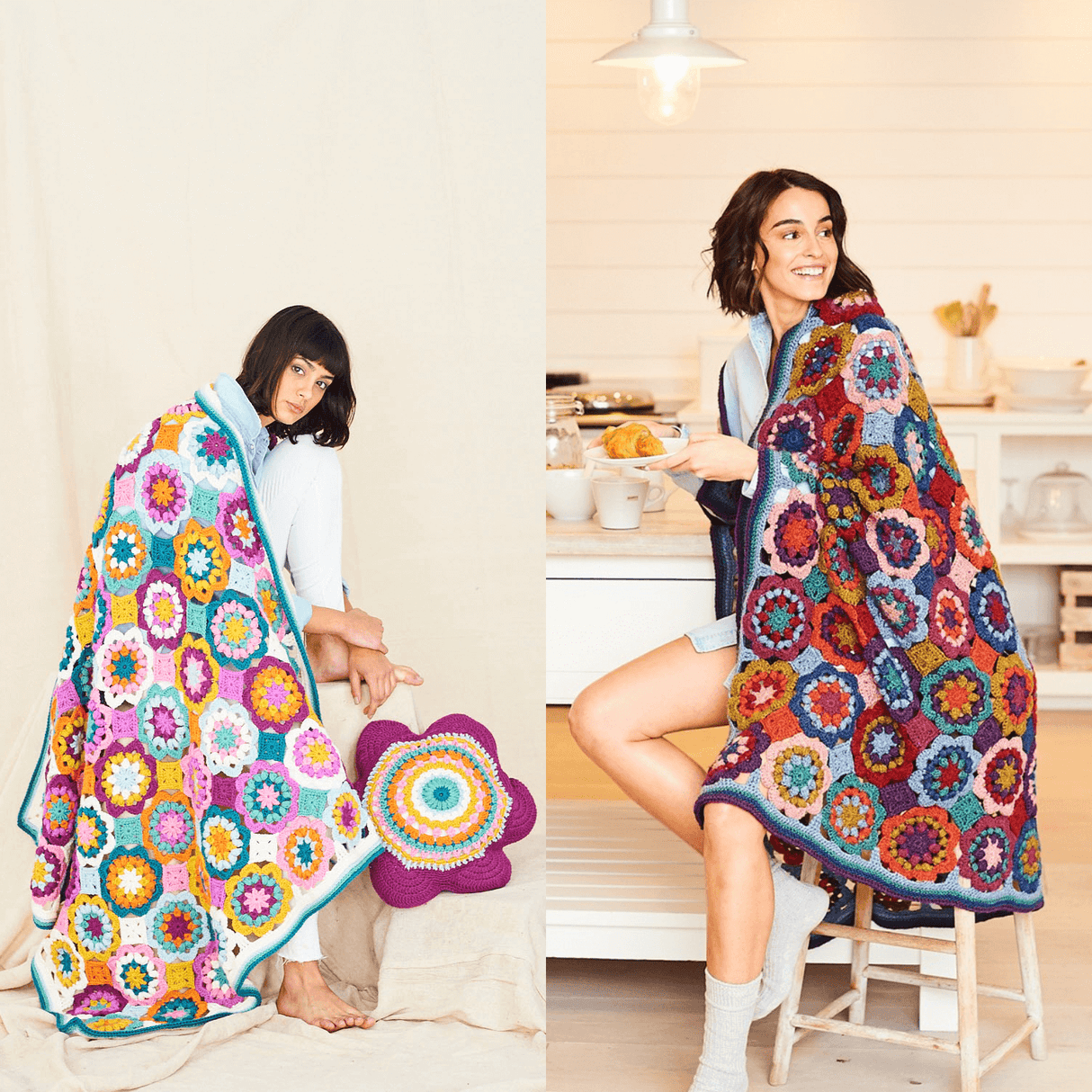 Stylecraft Highlander & Playful Posy Blanket and Cushion Pattern 10206