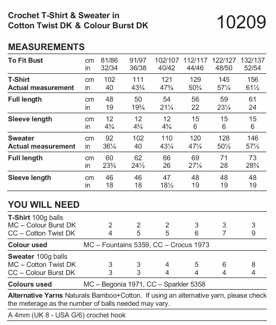 Stylecraft Cotton Twist/Colour Burst DK Crochet T-Shirt & Sweater Pattern 10209