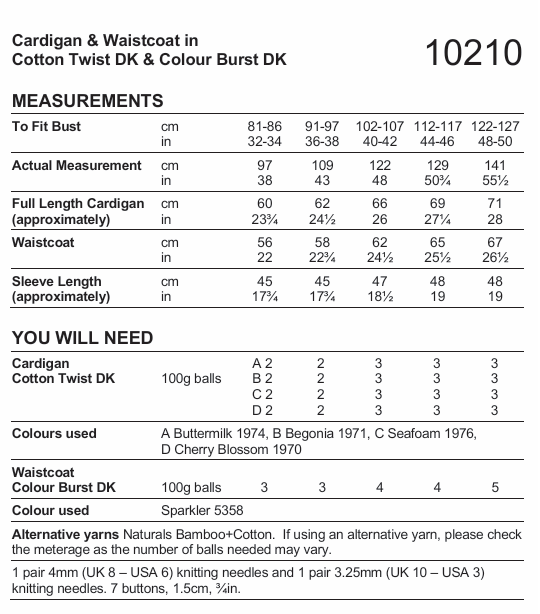 Stylecraft Cotton Twist/Colour Burst DK Waistcoat & Cardigan Pattern 10210