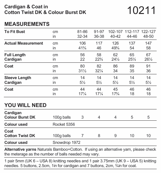 Stylecraft Cotton Twist/Colour Burst DK Cardigan & Coat Pattern 10211
