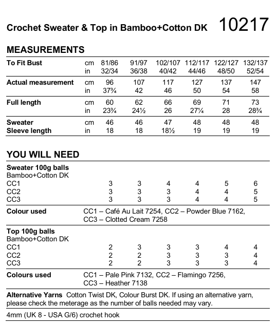 Stylecraft Naturals Bamboo Cotton DK Crochet Top & Sweater Pattern 10217