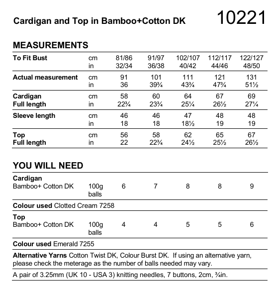 Stylecraft Naturals Bamboo Cotton DK Knitted Cardigan & Top Pattern 10221