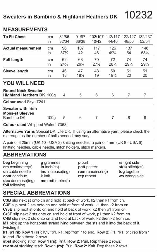 Stylecraft Bambino/Highland Heathers DK Sweaters Pattern 10232