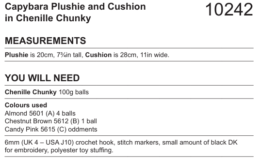 Stylecraft Chenille Chunky Capybara Plushie and Cushion Crochet Pattern 10242