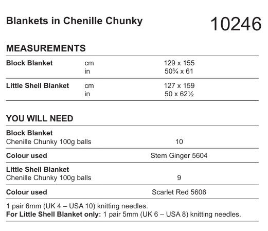 Stylecraft Chenille Chunky Block & Shell Blanket Pattern 10246
