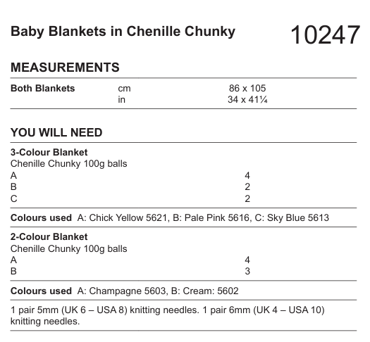 Stylecraft Chenille Chunky Baby Blankets Pattern 10247