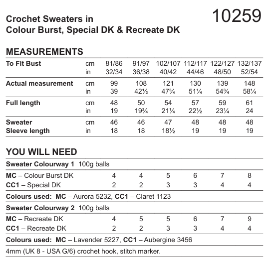 Stylecraft ReCreate/Colour Burst/Special DK Crochet Sweater Pattern 10259