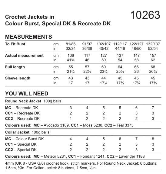 Stylecraft ReCreate/Colour Burst/Special DK Crochet Jackets Pattern 10263