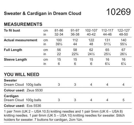 Stylecraft Dream Cloud Chunky Sweater & Cardigan Pattern 10269