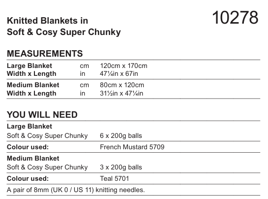 Stylecraft Soft & Cosy Blankets Pattern 10278