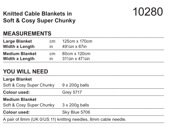 Stylecraft Soft & Cosy Cable Blankets Pattern 10280