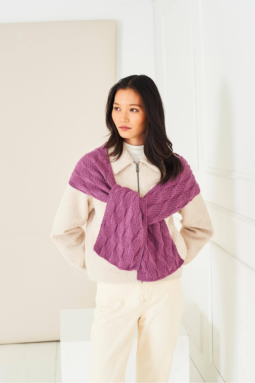 Stylecraft Naturals Pure Wool Textured Sweater, Top & Scarf Pattern 10282