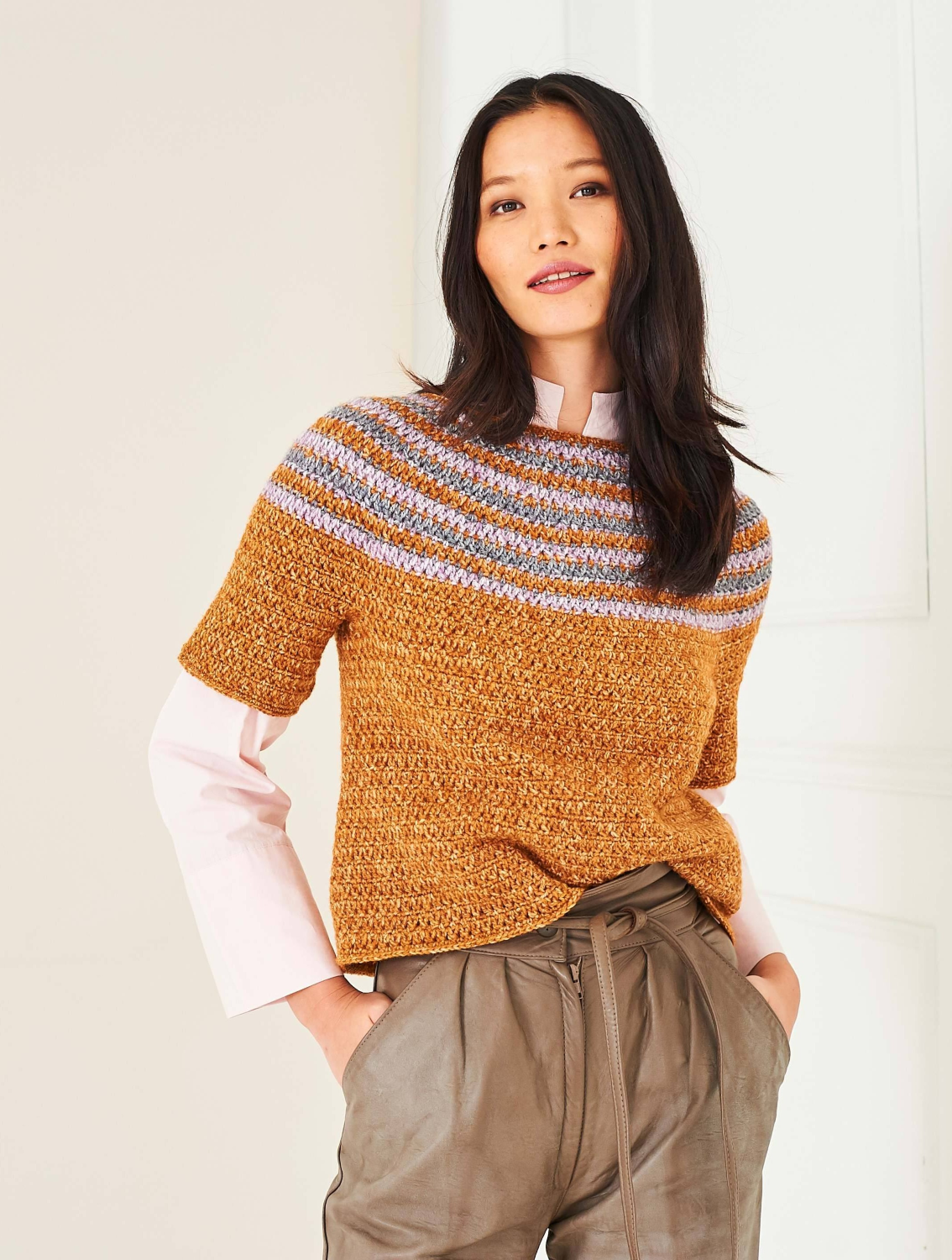 Stylecraft Naturals Pure Wool Crochet Yoke Sweater, Short Sleeved Top & Cowl Pattern 10287