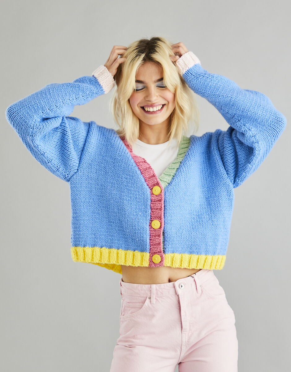 Hayfield Bonus Chunky Contrast Rib Cardigan Pattern 10600
