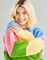 Hayfield Bonus Chunky Striped Balloon Sleeve Sweater Pattern 10602