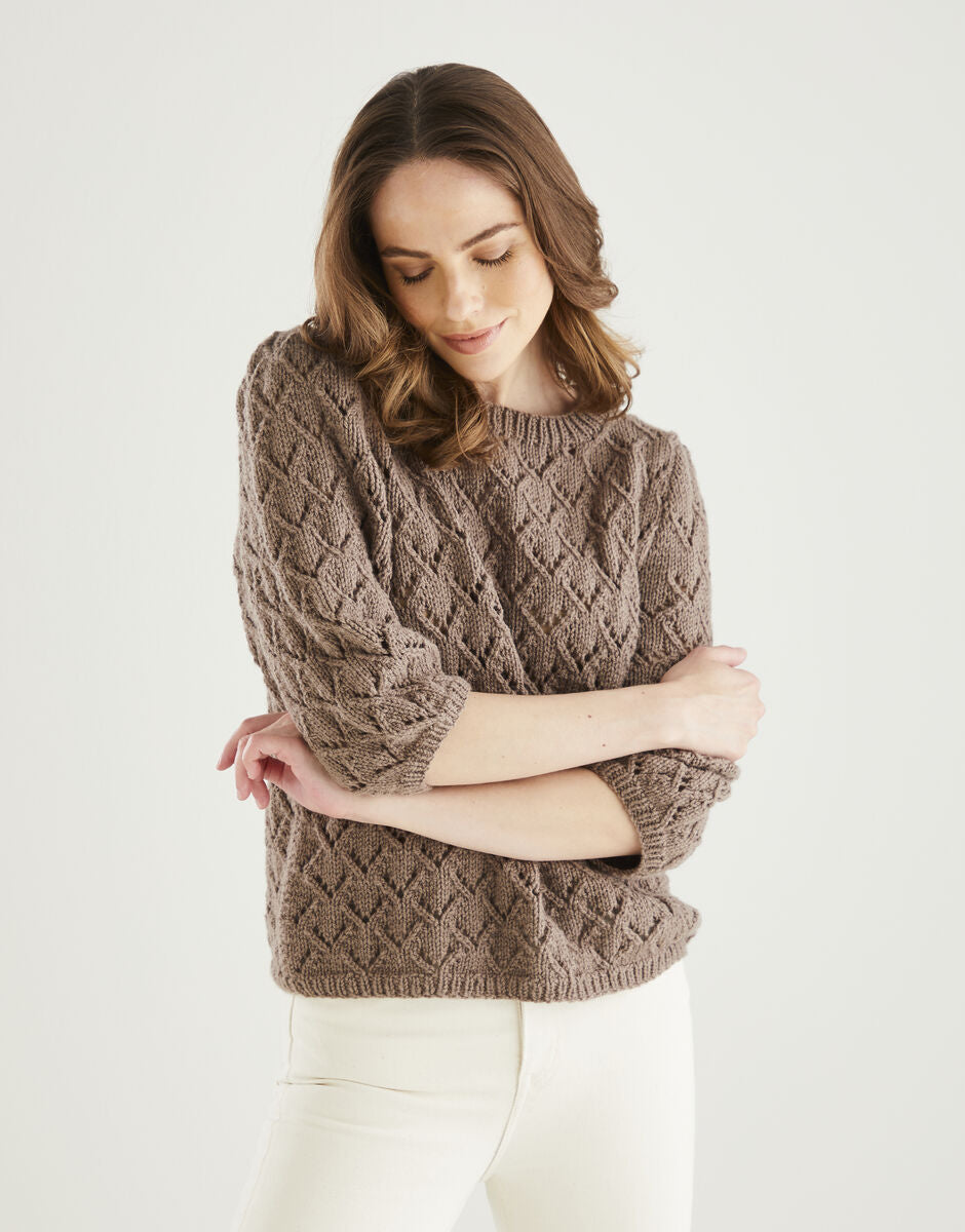 Hayfield Bonus Aran Short Sleeve Sweater Pattern 10604