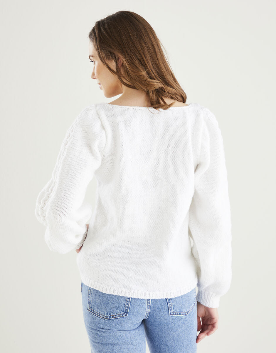 Hayfield Bonus Aran Square Neck Lace Sleeve Sweater Pattern 10605