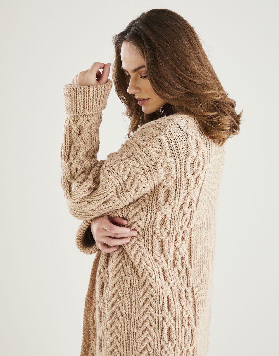 Hayfield Bonus Aran Longline Edge to Edge Cardigan Pattern 10606