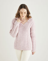 Hayfield Bonus Aran V-Neck Collared Sweater Pattern 10612