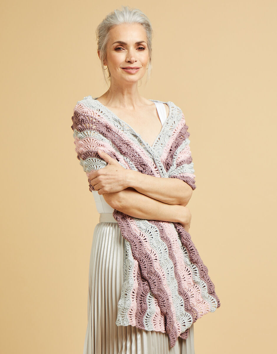 Sirdar No.1 DK Scallop Striped Shawl Pattern 10672