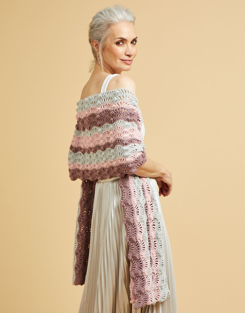 Sirdar No.1 DK Scallop Striped Shawl Pattern 10672