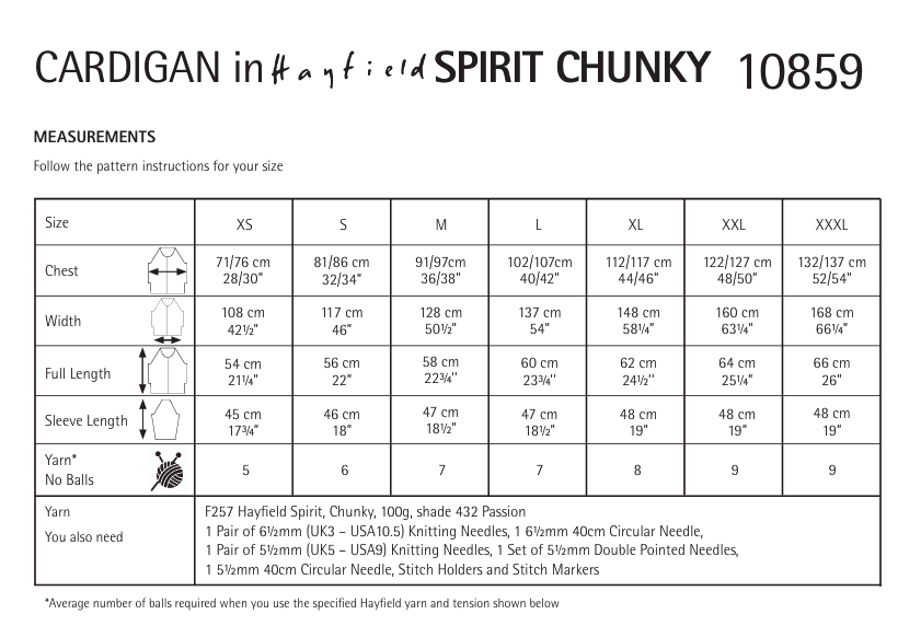 Hayfield Spirit Chunky Cardigan Pattern 10859