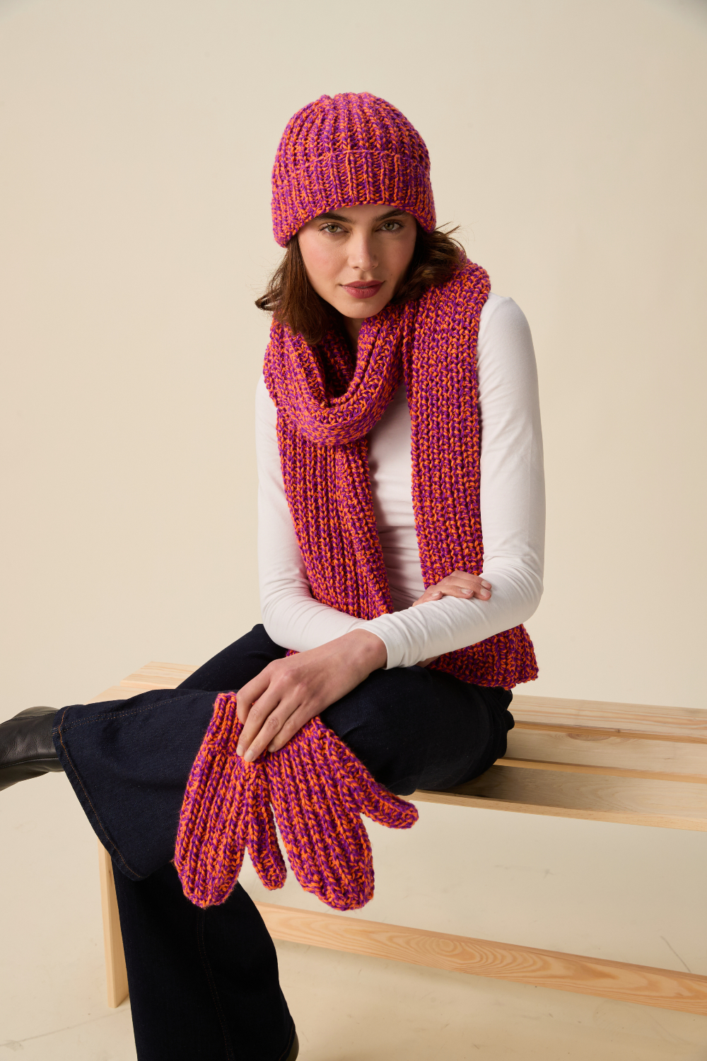 Sirdar Hayfield Bonus Marl Chunky Together Hat, Scarf & Mitts Pattern 10955