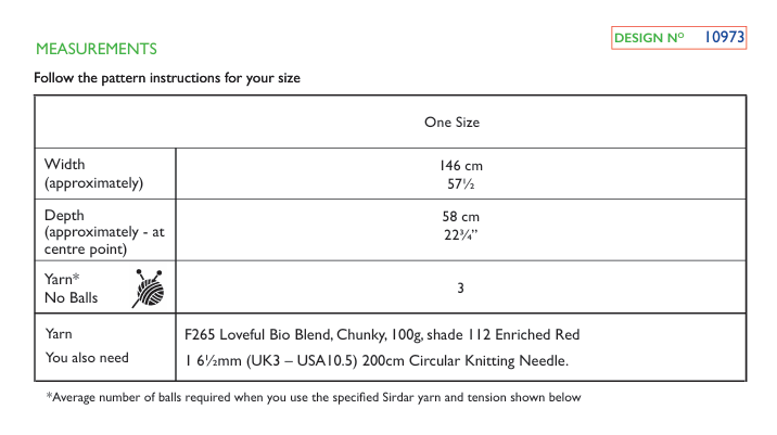 Sirdar Loveful Bio Chunky Canopy Shawl Pattern 10973