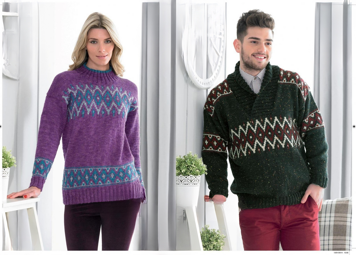 King Cole Moods DK Round & Shawl Neck Sweater Pattern 3936