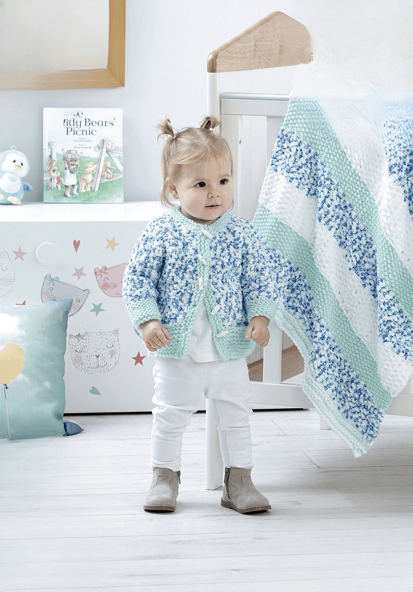 King Cole Yummy Chunky Cardigan, Hooded-Over-Top & Blanket Pattern 5328