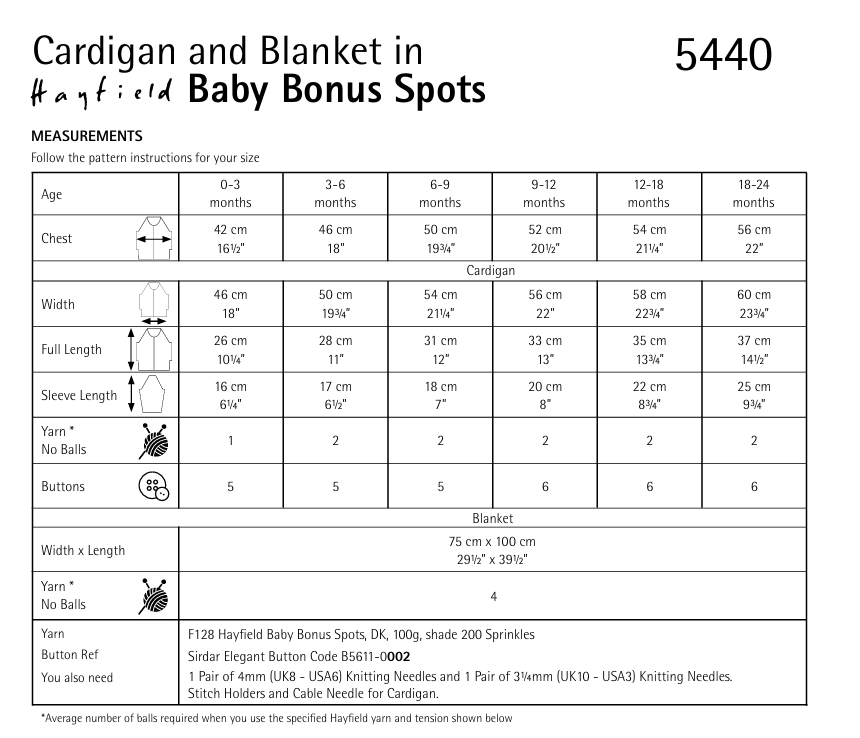 Hayfield Baby Bonus Spot DK Spotty Cardigan & Blanket Pattern 5440